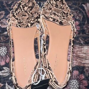American Eagle Outfitters Tan & Brown Snake-Print Braided Slip-Ons